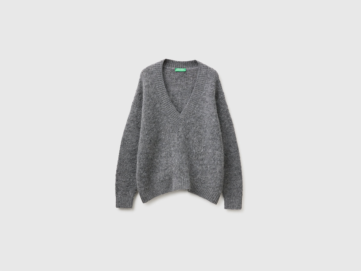 Camisola decote em V perfurada em mistura de lã e alpaca - ucb_image_FS