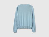 Light blue V-neck sweater in tricot cotton - ucb_image_BS