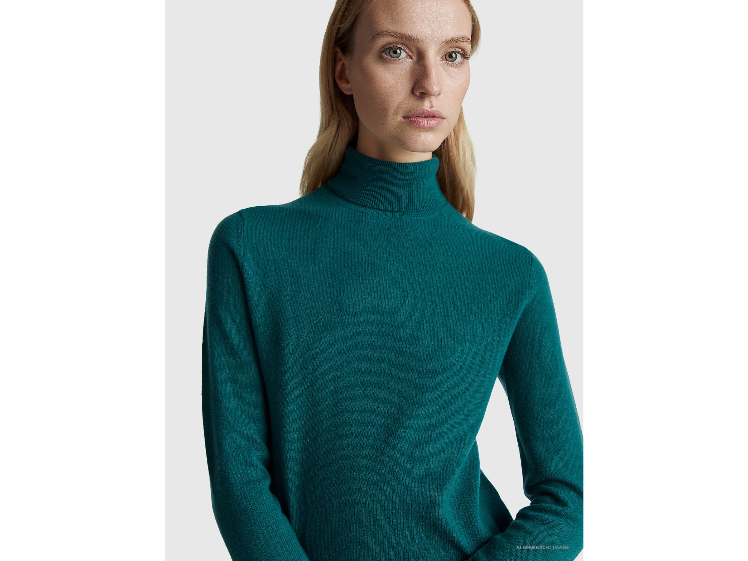 Camisola de gola alta verde em pura lã Merino - ucb_image_FY