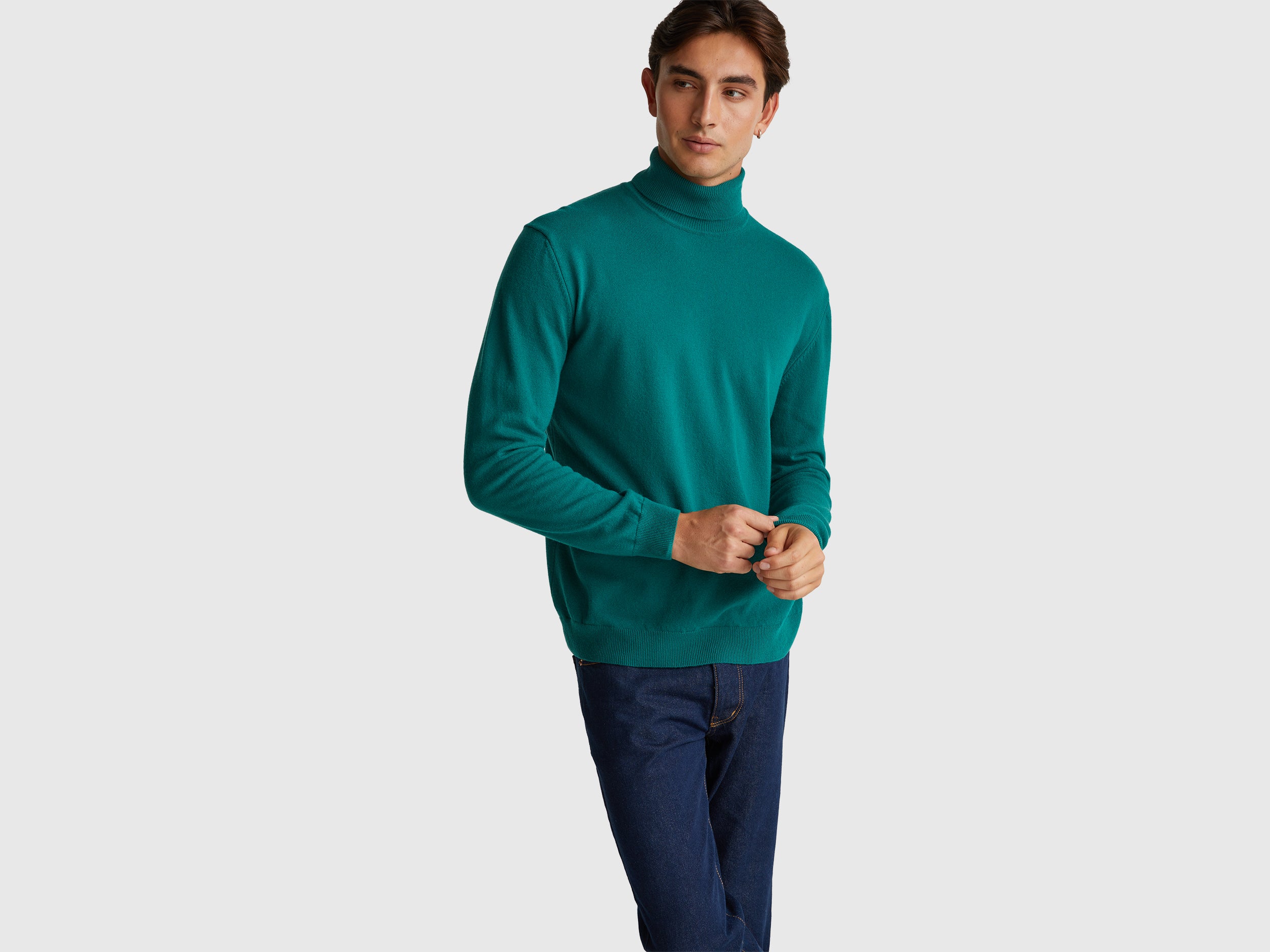 Camisola de gola alta verde floresta em pura lã Merino - ucb_image_F