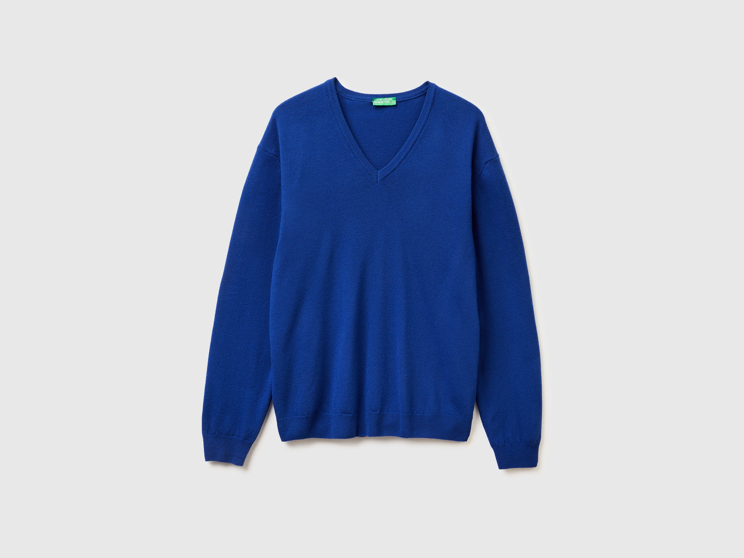 Camisola decote em V azul bluette em pura lã Merino - ucb_image_FS
