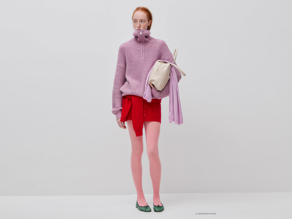 Camisola mélange com gola alta e meio fecho de correr - ucb_image_FY