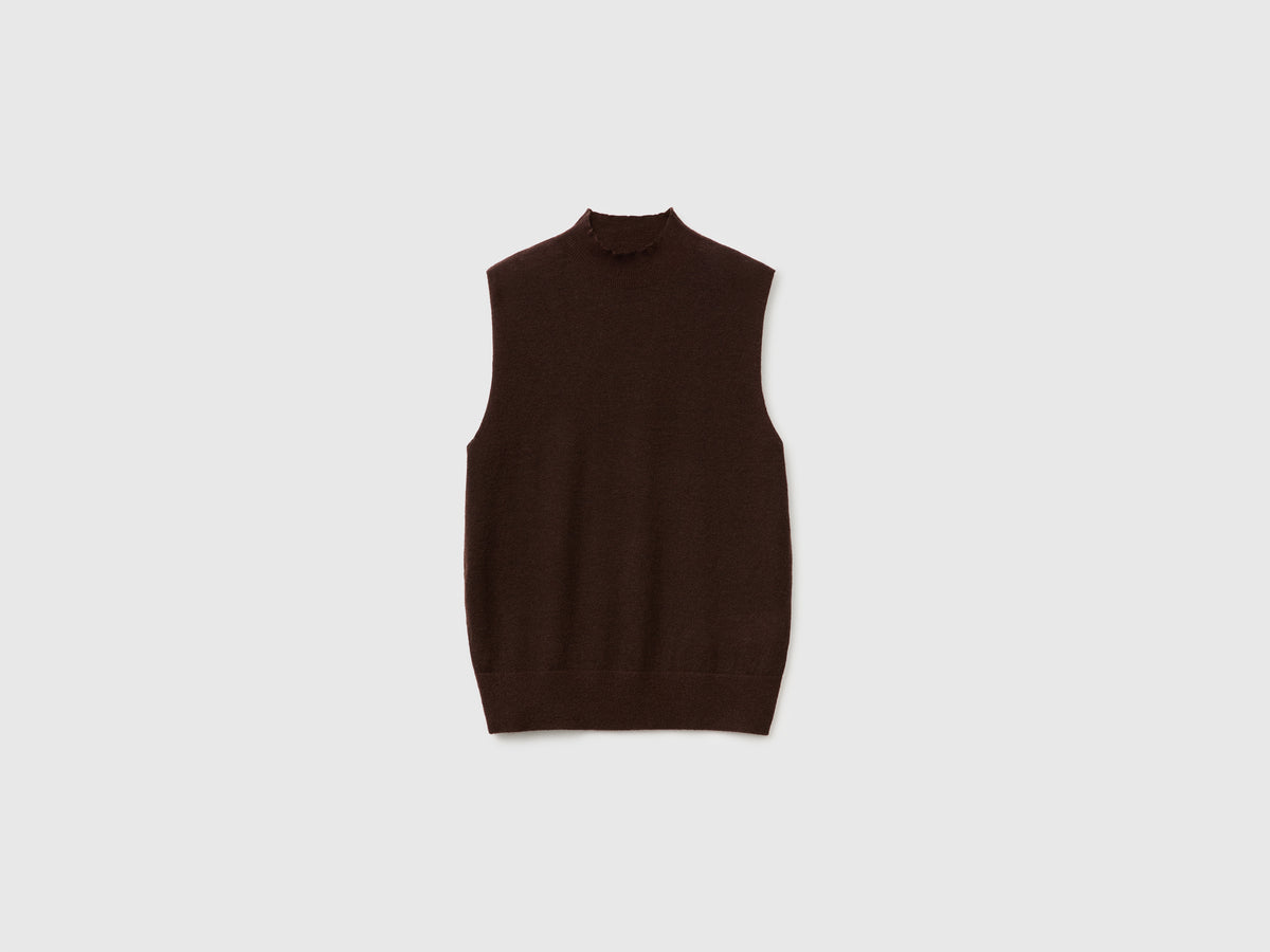 Camisola de gola alta sem mangas em mistura de lã ultraligeira - ucb_image_FS