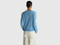 Camisola azul-claro com decote em V em pura lã Merino - ucb_image_B