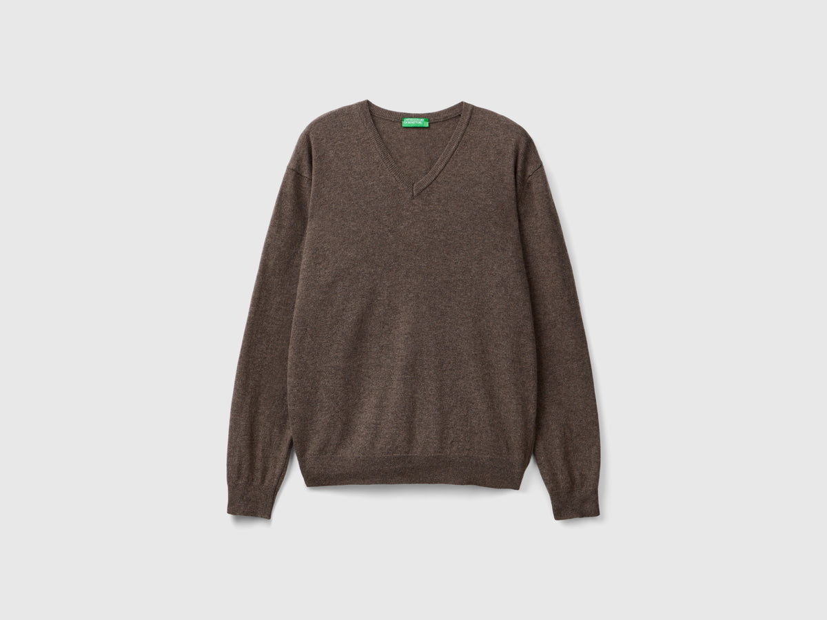 Camisola decote em V cinzento em pura lã Merino - ucb_image_FS