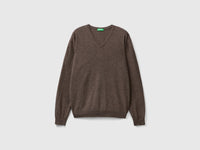 Camisola decote em V cinzento em pura lã Merino - ucb_image_FS