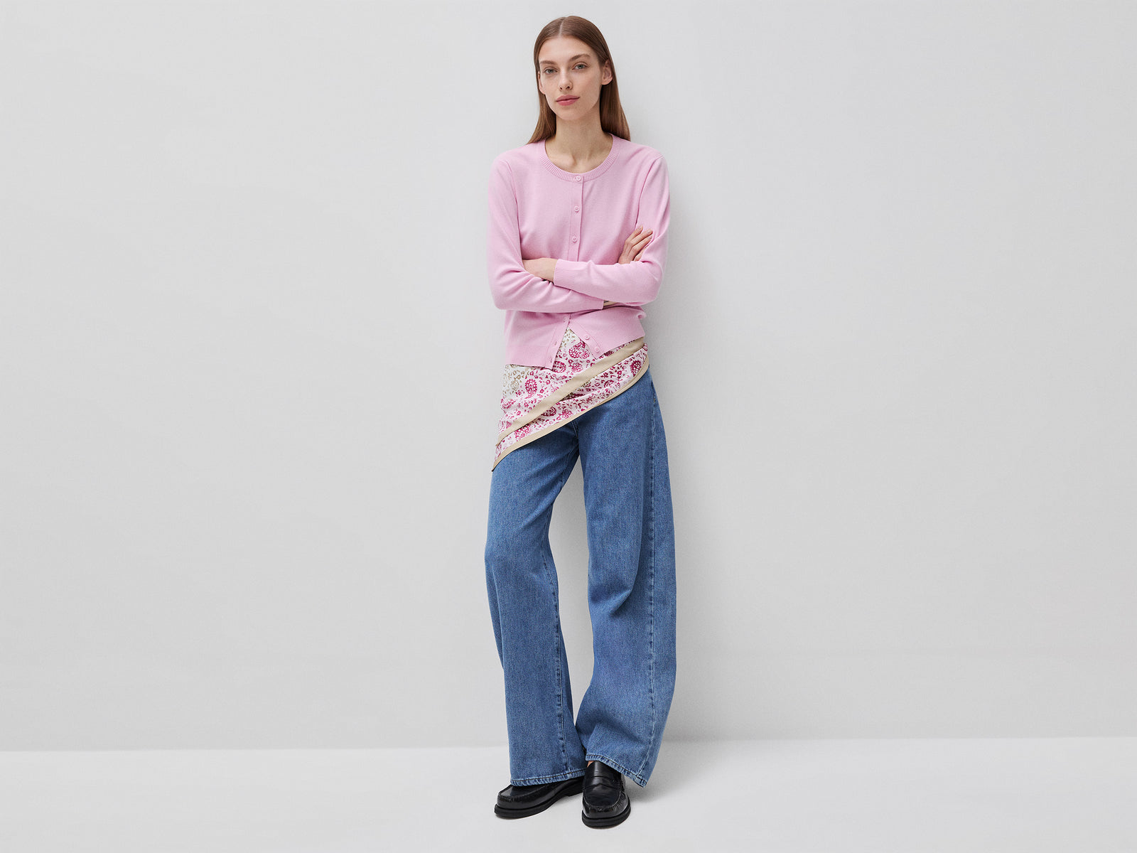 Pink cardigan in tricot cotton