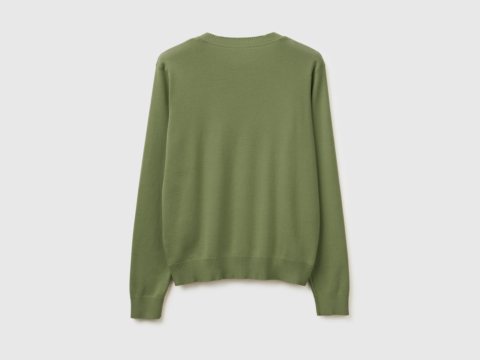 Olive green V-neck sweater in tricot cotton - ucb_image_BS