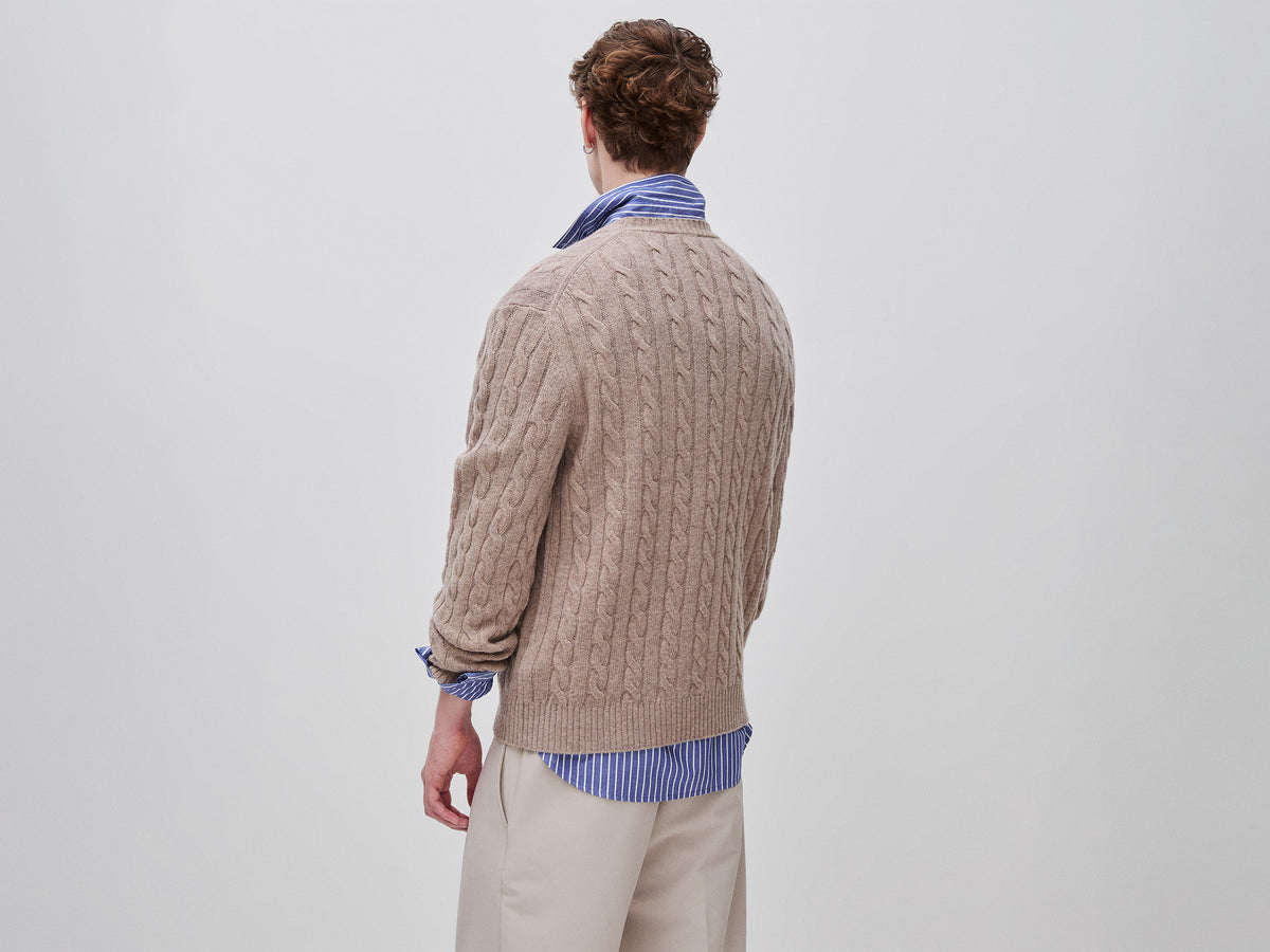 Camisola de gola redonda com tranças em mistura de lã - ucb_image_B