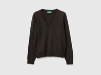 Brown V-neck sweater in tricot cotton - ucb_image_FS