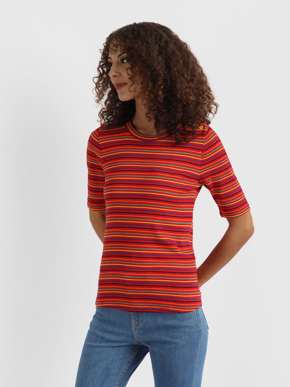 Rib Stripe Top with Shoulder Butin image number null