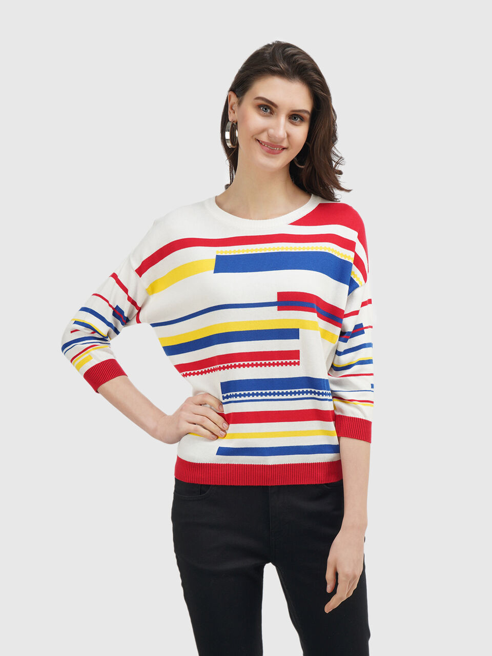 Extended Sleeve Broken Stripe Top image number null
