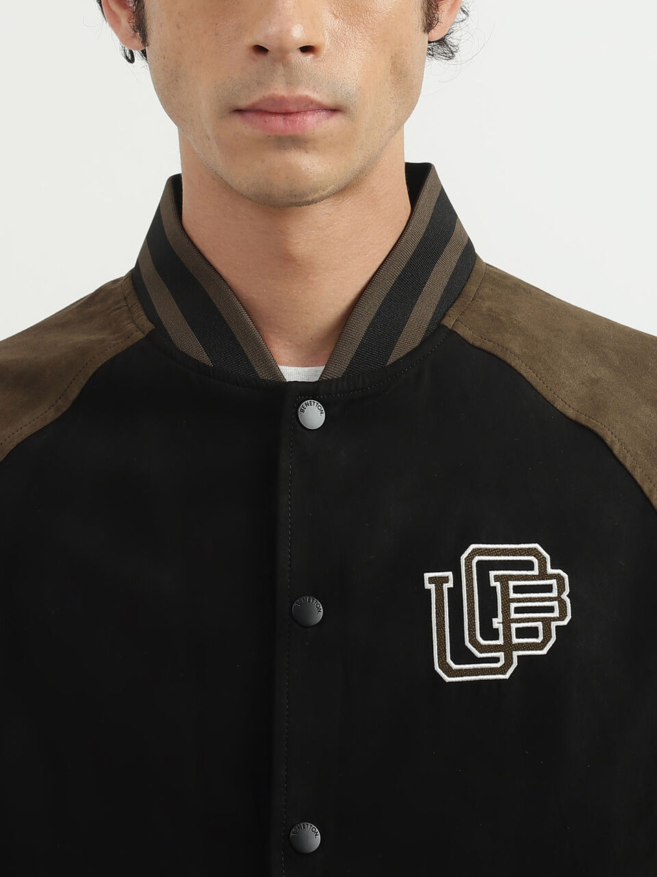 SUEDE VARSITY BOMBER JACKET image number null