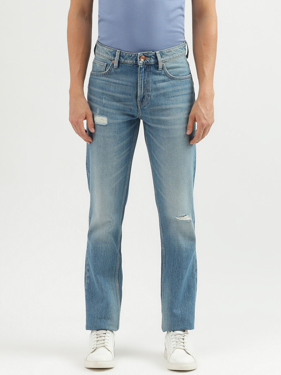 SLIM STRAIGHT MID BLUE 90'S LOOK JEANS image number null