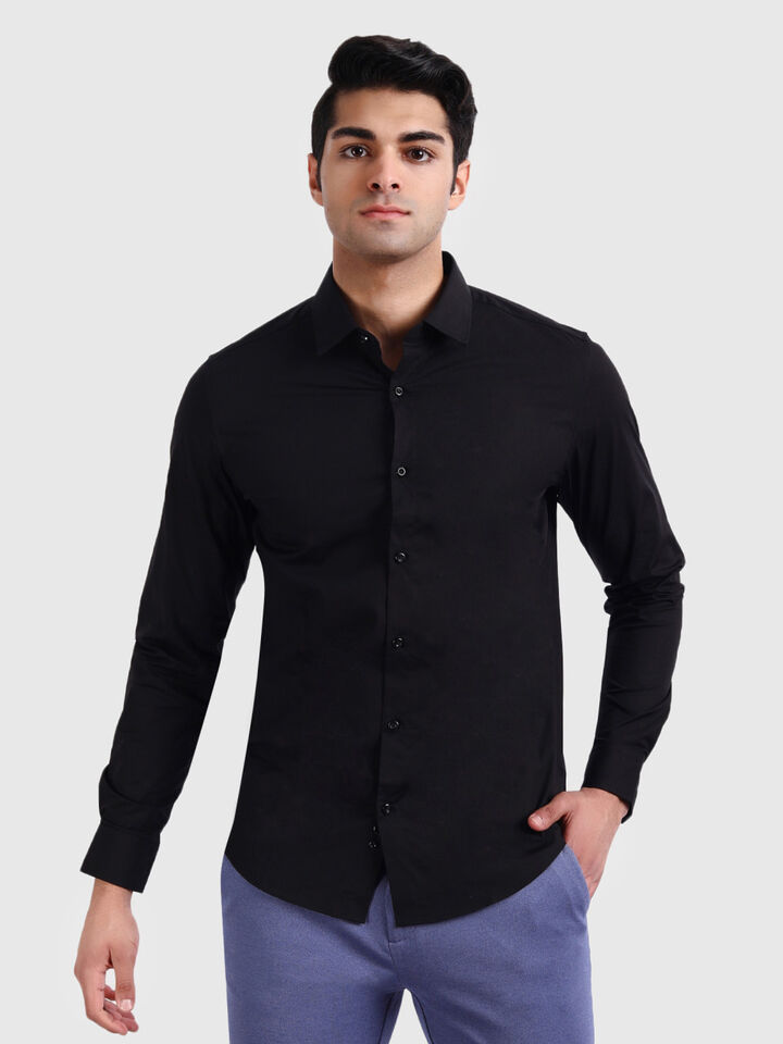 Stretchable Poplin Shirt with Regular Collar