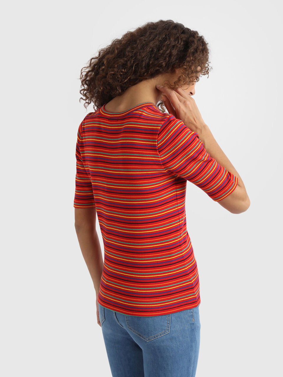 Rib Stripe Top with Shoulder Butin image number null