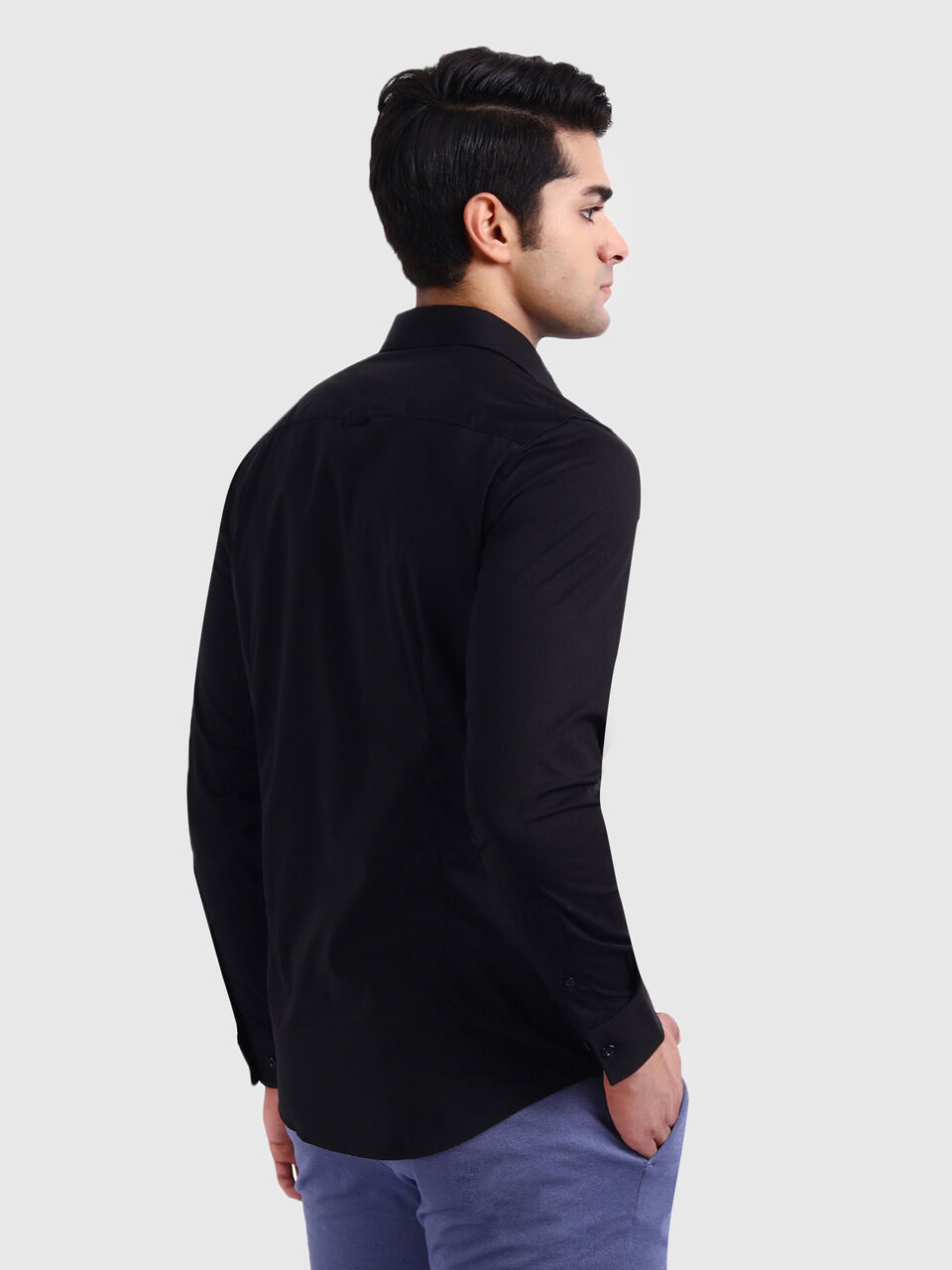 Stretchable Poplin Shirt with Regular Collar image number null