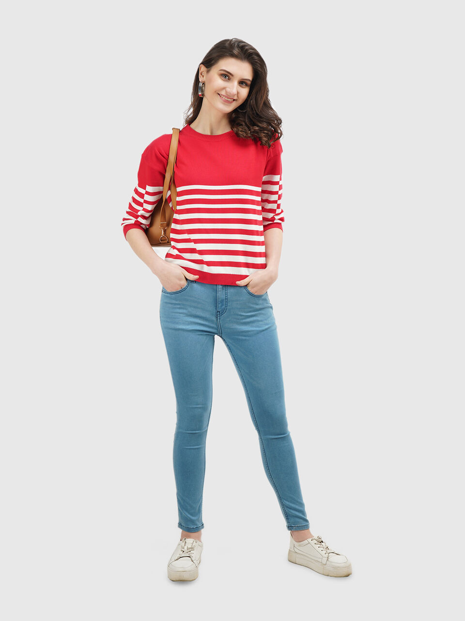 Full Sleeve Stripe Button Shoulder Tricot Top image number null