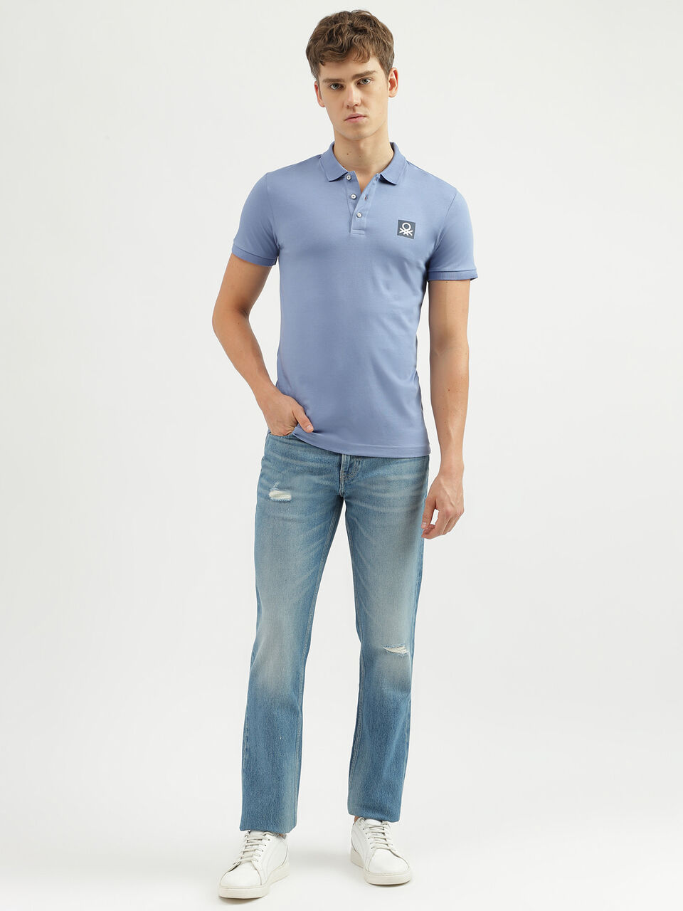 SLIM STRAIGHT MID BLUE 90'S LOOK JEANS image number null