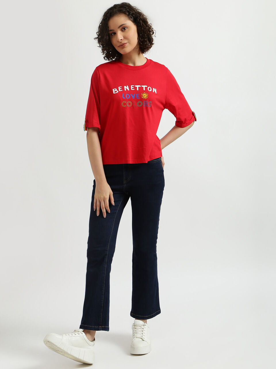 Short Sleeve Tee With Colors In Rhinestones image number null