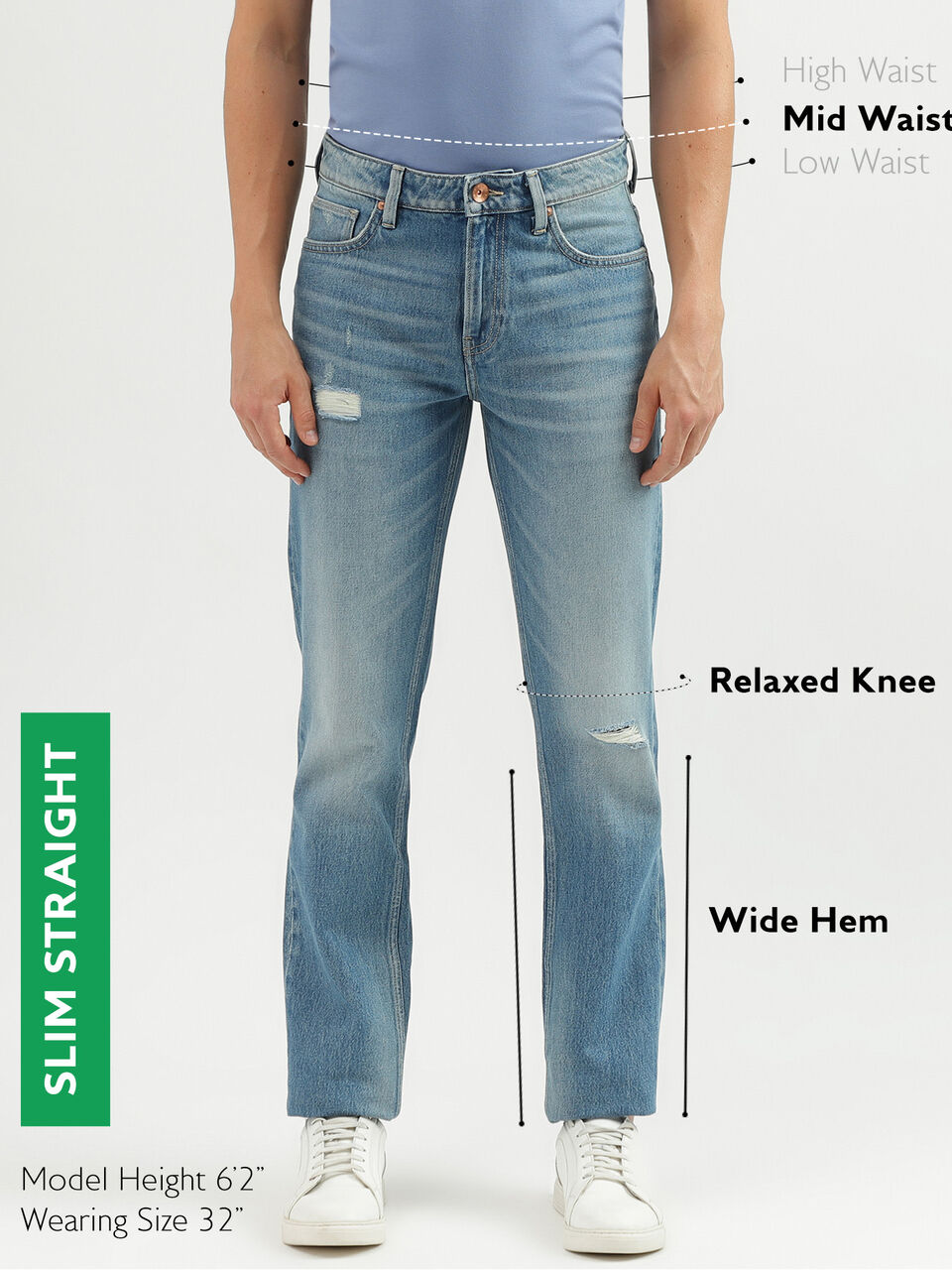 SLIM STRAIGHT MID BLUE 90'S LOOK JEANS image number null