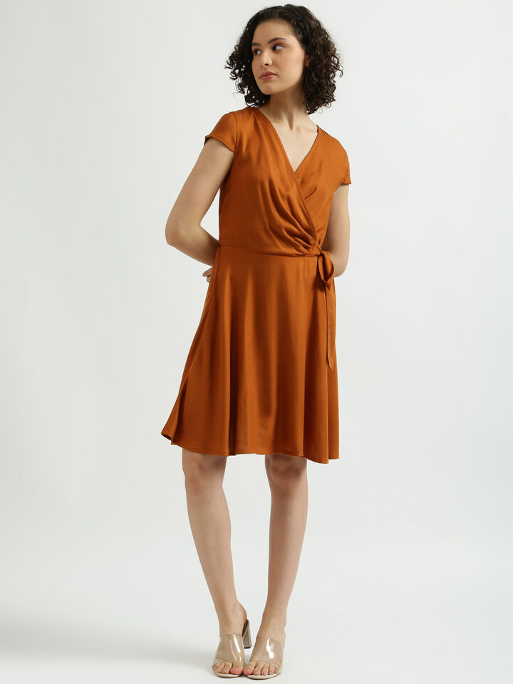 Short Sleeve Solid Wrap Dress