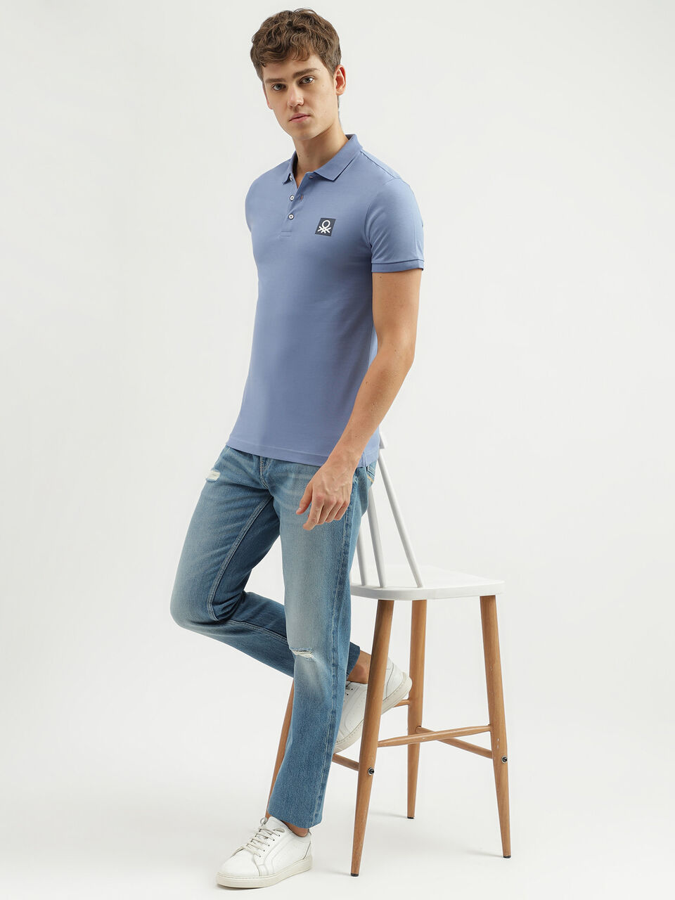 SLIM STRAIGHT MID BLUE 90'S LOOK JEANS image number null