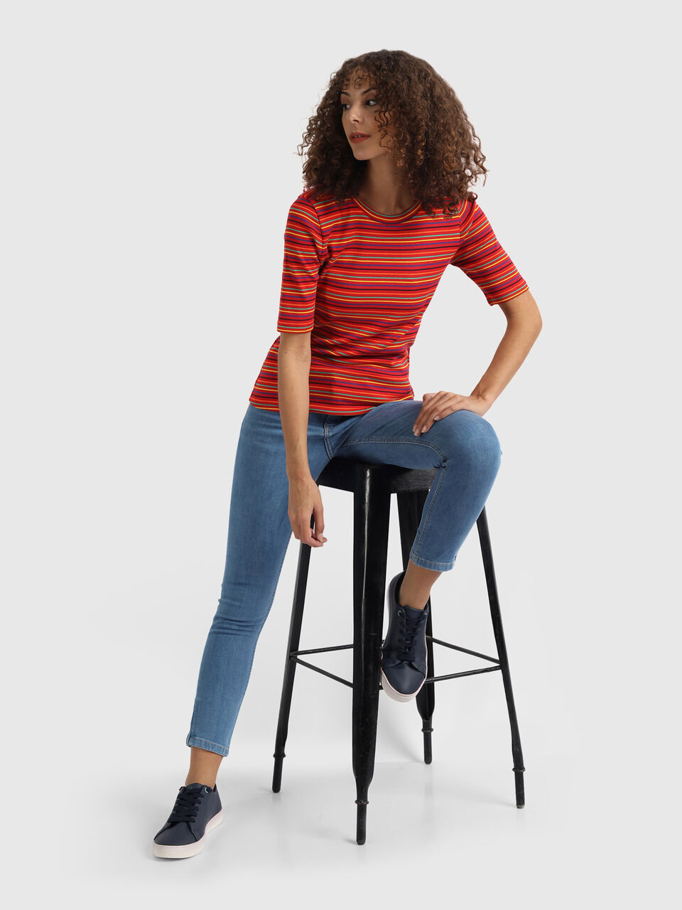 Rib Stripe Top with Shoulder Butin image number null