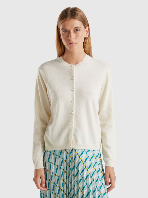 Cream cardigan in pure Merino wool Women