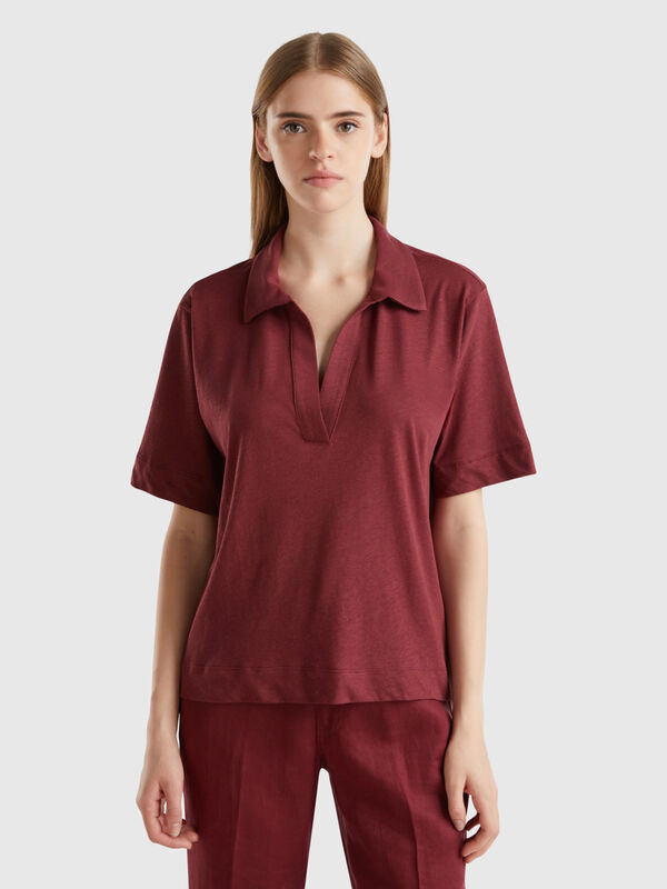 Polo shirt in cotton and linen blend Women