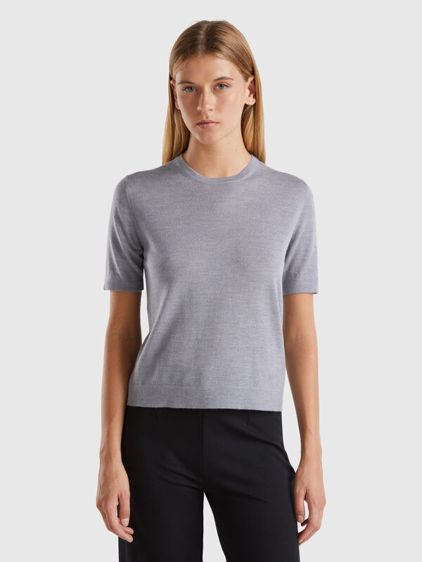 Short sleeve sweater in pure Merino wool Women