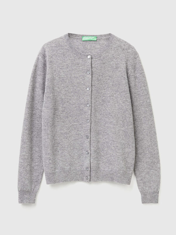 Marl gray crew neck cardigan in pure Merino wool Women