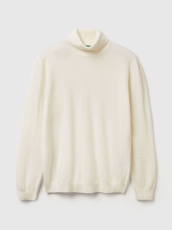 Cream turtleneck in pure Merino wool Men