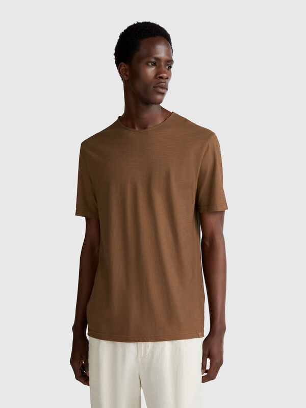 Brick red slub cotton t-shirt Men