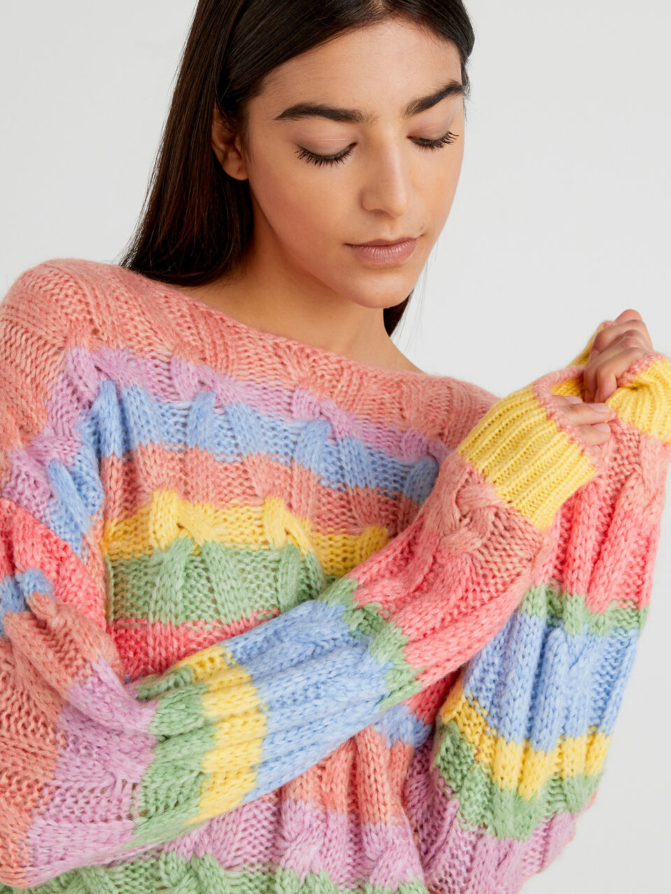 Multicolored boat neck sweater
