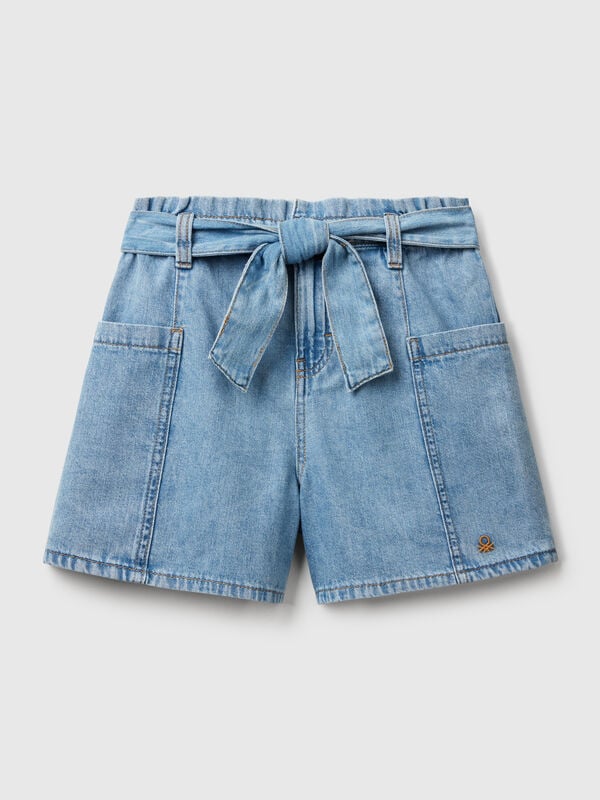 Light denim paperbag bermudas Junior Girl