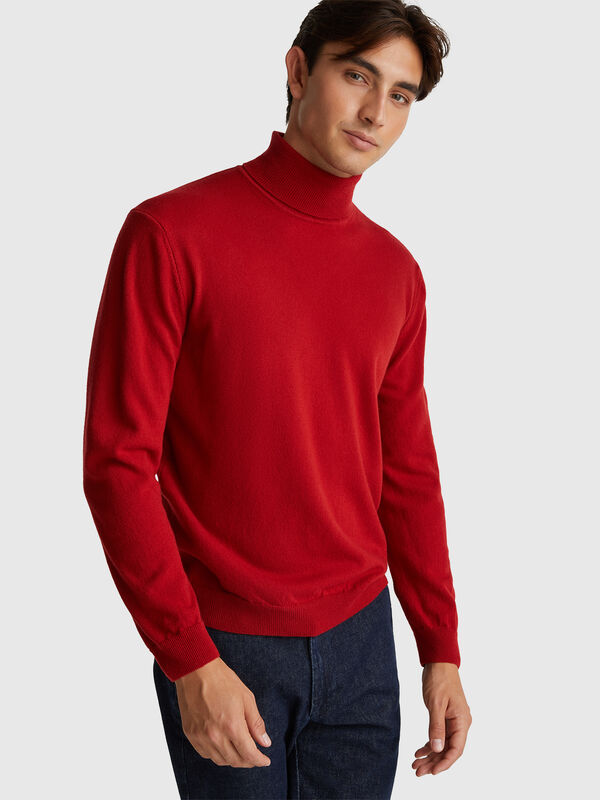 Burgundy turtleneck in pure Merino wool Men