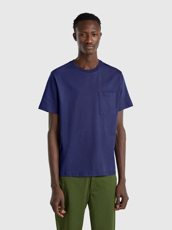Blue organic cotton t-shirt with pocket Men