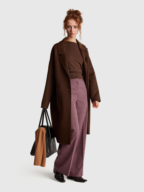 Pink wide-leg houndstooth trousers Women