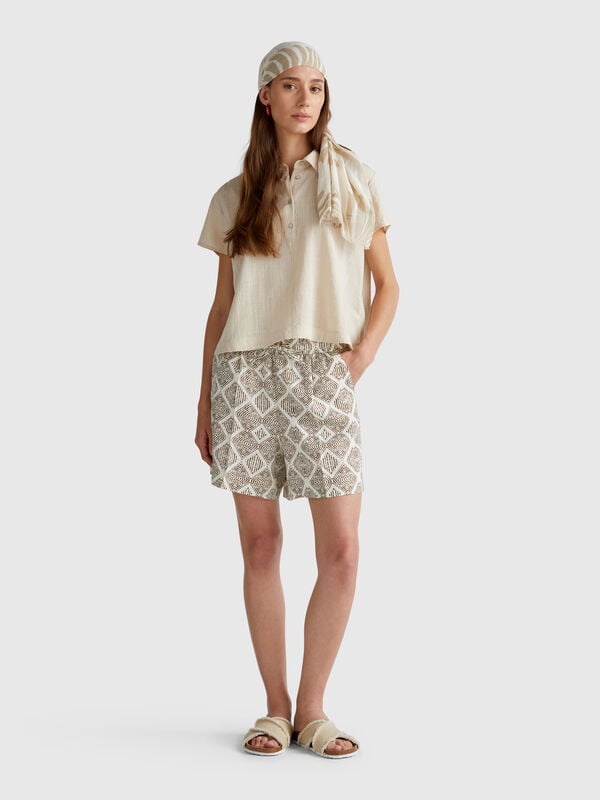 Printed linen shorts Women