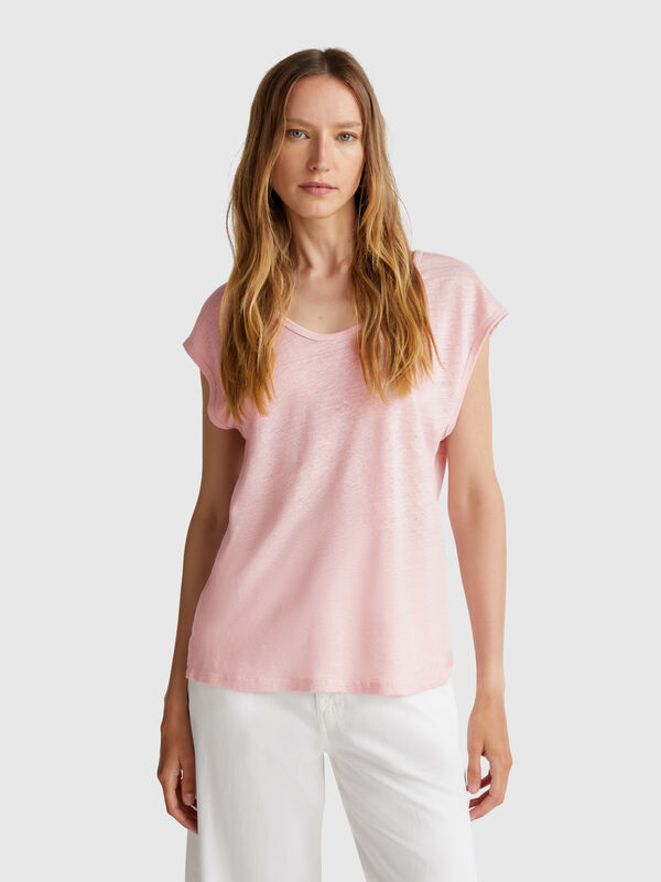 Wide neck t-shirt in pure linen Women