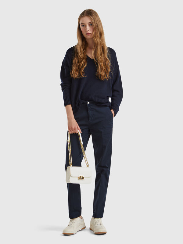 Dark blue slim fit cotton chinos Women