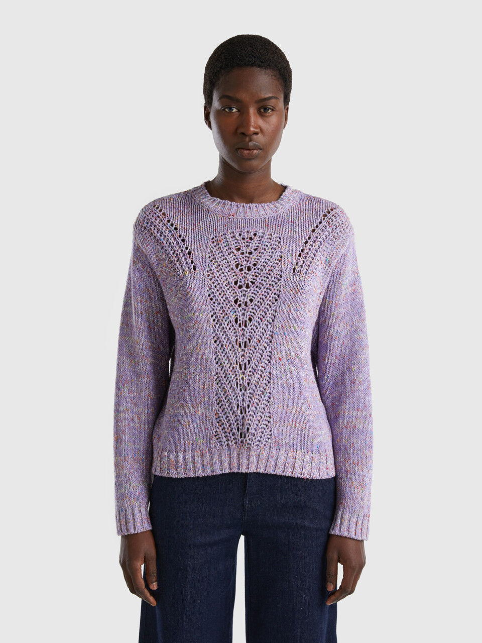 Sweater with open-knit motif