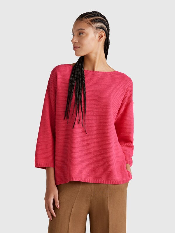 Sweater in linen blend with 3/4 sleeves Women
