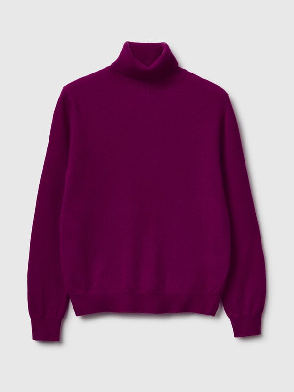 Purple turtleneck sweater in pure Merino wool Women