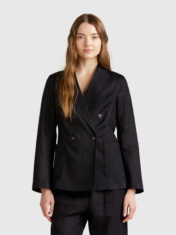 Double-breasted jacket in pure linen Women