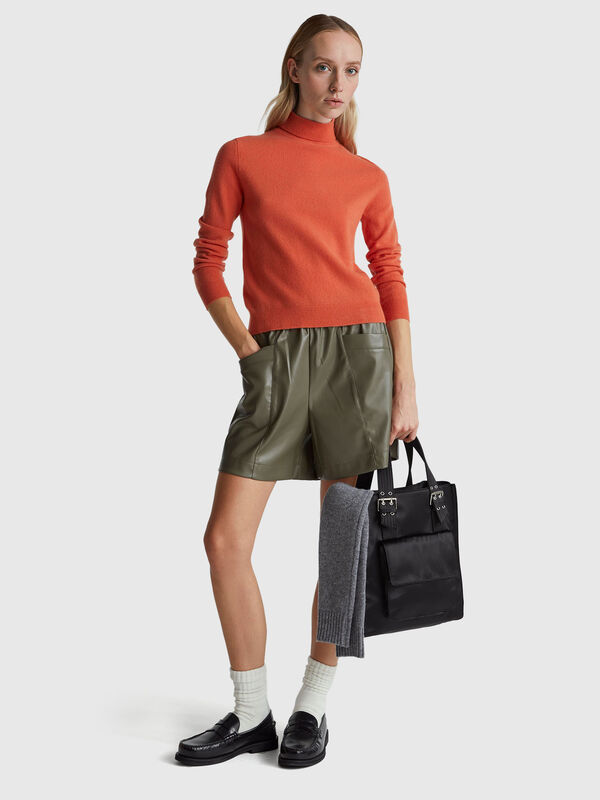 Orange turtleneck sweater in pure Merino wool Women