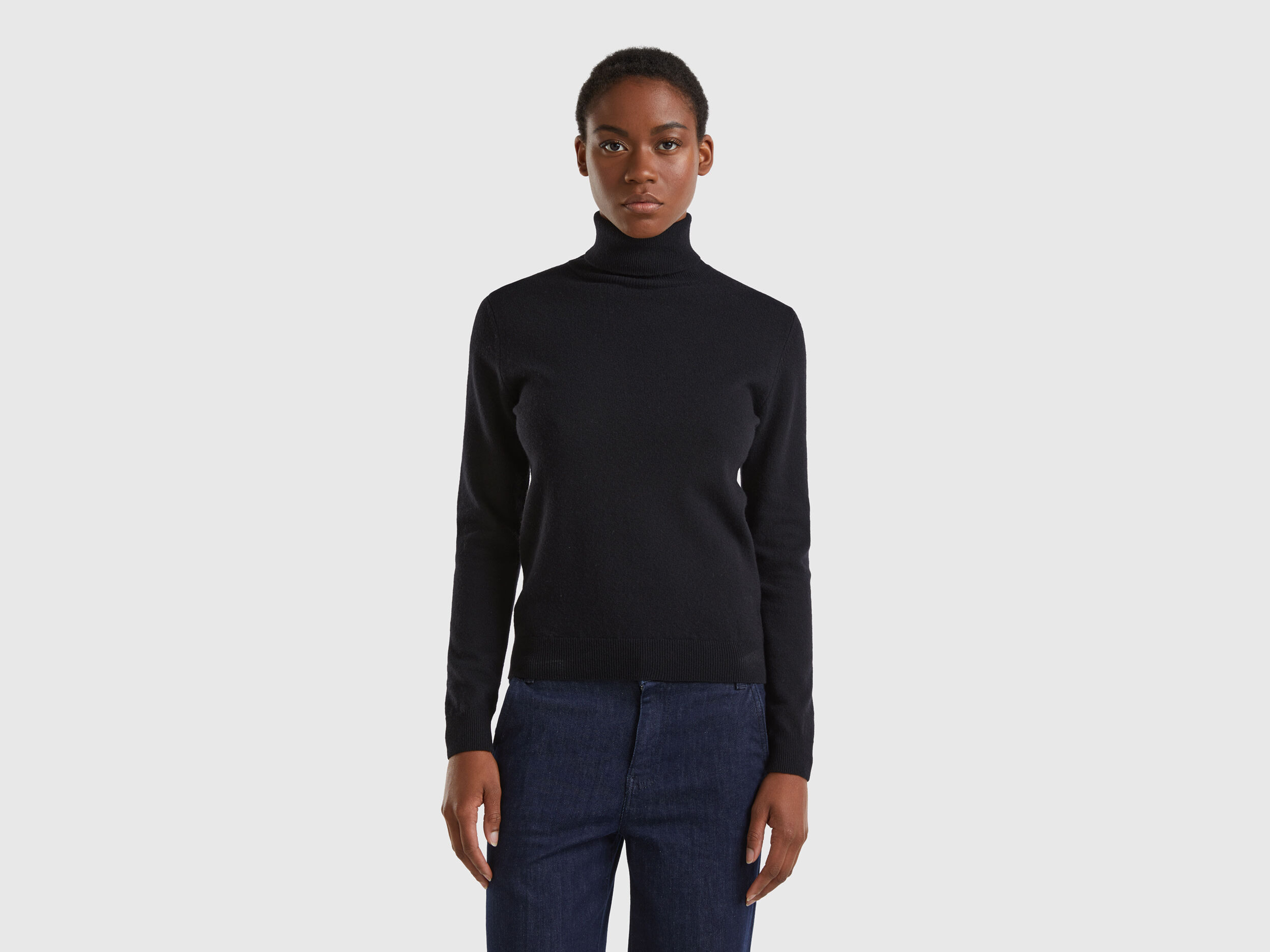 Black turtleneck sweater in pure Merino wool Black Benetton