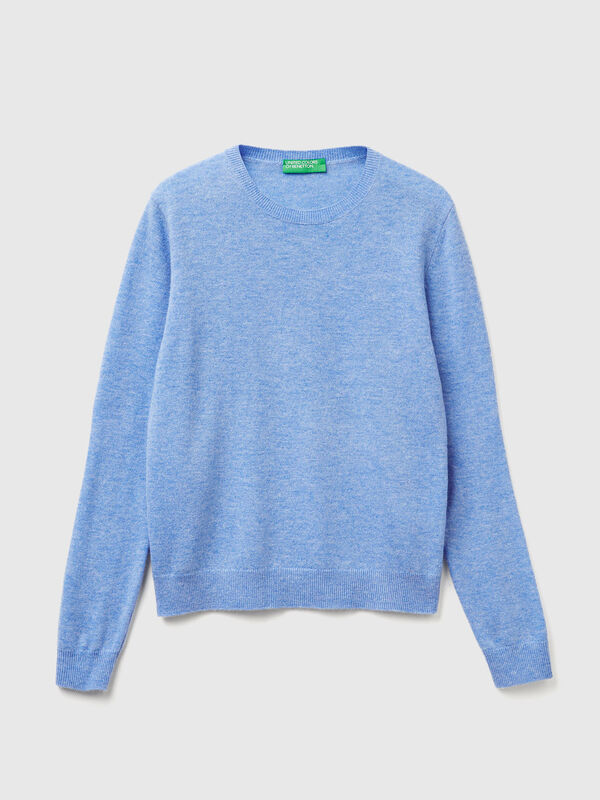 Light blue crew neck sweater in Merino wool Women