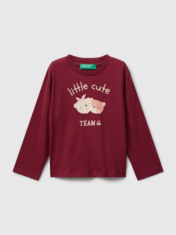 Cotton t-shirt with glittery print Junior Girl